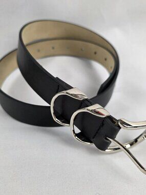 Women's Black Belt with Silver Hardware, size S